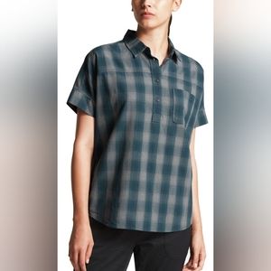 The North Face Women's XS Short Sleeve Tanami Shirt Blue Plaid 1/4 Button